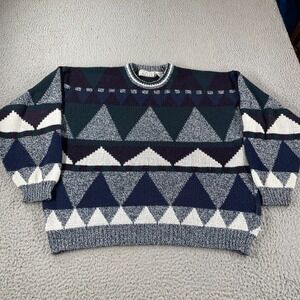 Vintage Michael Gerald Sweater Mens XL Geometric Knit Pullover 90s Cosby Grandpa